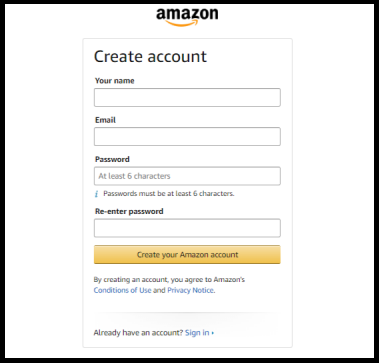 Step 1.1 : Create an Amazon Account
